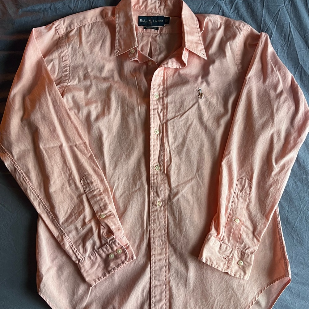 90’s Vintage Ralph Lauren Men's Light Pink Button Down Shirt